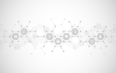 Wall Mural - medical background and healthcare technology with flat icons and symbols. design template of concept