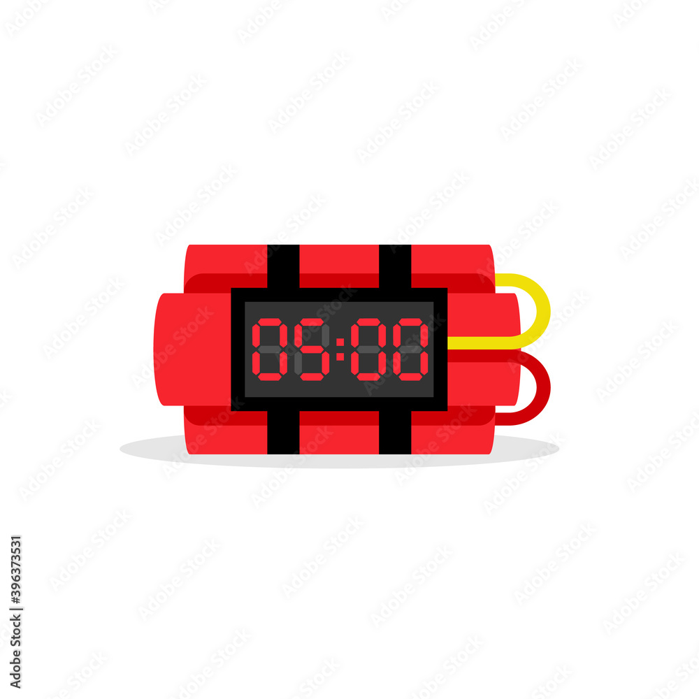 TNT bomb with 5 minutes timer icon. Clipart image isolated on white background.