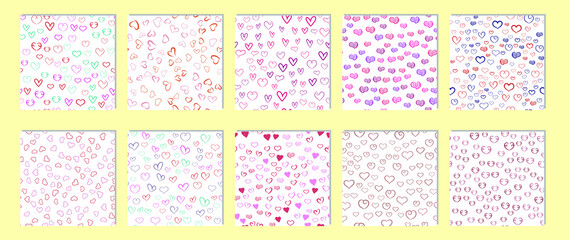 Canvas Print - Set of seamless patterns with hearts. Background for Valentine's day