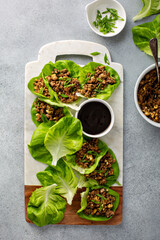 Wall Mural - Chicken or turkey asian lettuce wraps with sweet and spicy sauce