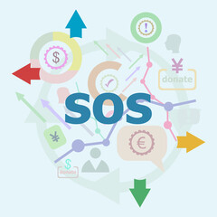 Poster - Text Sos. Education concept. Linear Flat Business icon set. Marketing promotion concept. Promote, time management concept