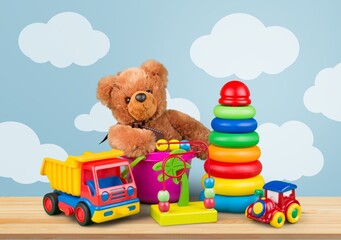 Canvas Print - Many colorful toys collection on the desk