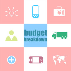 Poster - business concept. words budget breakdown . infographic dashboard ui interface template