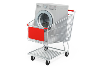 Poster - washing machine inside shopping cart, 3d rendering