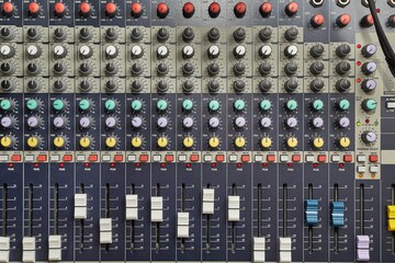 Sound mixer board close up