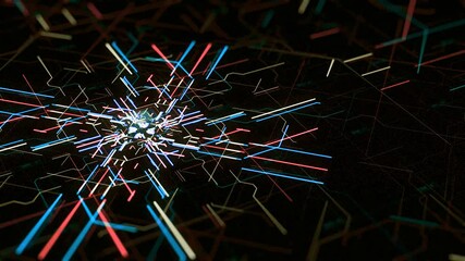Poster - Lines create computer Board pattern. Animation. Pulsing neon lines moving from center creating pattern of motherboard. Computer neon pattern moves from center
