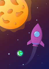 Wall Mural - solar system, space with planets and asteroids. rocket flying in space. science. universe, space tri