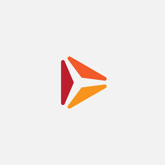 Poster - Play icon. Abstract triangle button. Orange gradient sImple flat abstract logo template. Modern emblem idea. Logotype concept design for media. Isolated vector illustration