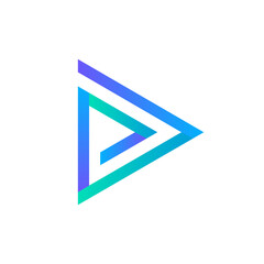 Poster - Play icon. Abstract triangle button. Blue gradient sImple flat abstract logo template. Modern emblem idea. Logotype concept design for media. Isolated vector illustration