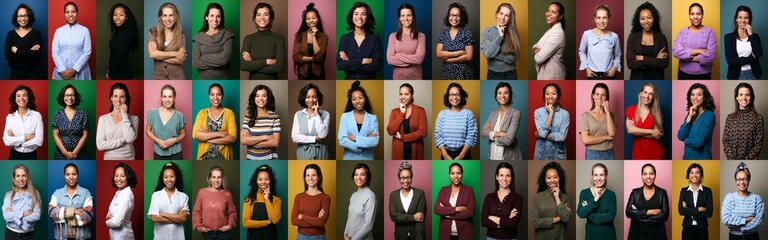 Wall Mural - Group of 6 beautiful commercial women laughing