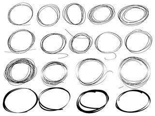Poster - big set of Hand drawn scribble line circles. Doodle circular for message note mark design element. vector illustration
