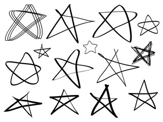 Poster - hand drawn set abstract doodle star, for concept design. isolated on white background. vector illustration