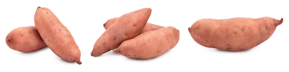 Sweet potato isolated on white background closeup, Set or collection