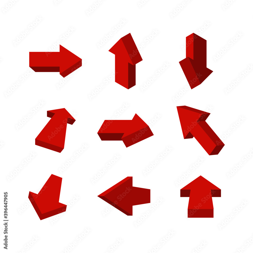 Vector illustration of three dimensional arrow icon set. Perfect for ...