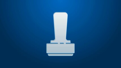 Poster - White line Stamp icon isolated on blue background. 4K Video motion graphic animation.