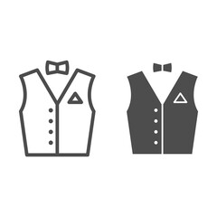Poster - Bartender suit line and solid icon, Bartenders Day concept, Barman vest sign on white background, Gentleman suit with bow tie icon in outline style for mobile concept and web design. Vector graphics.