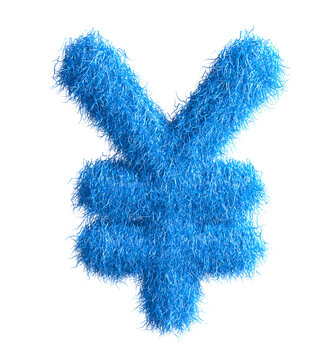 Yen Currency made from fur, fur font, 3d alphabet. 3d illustration.