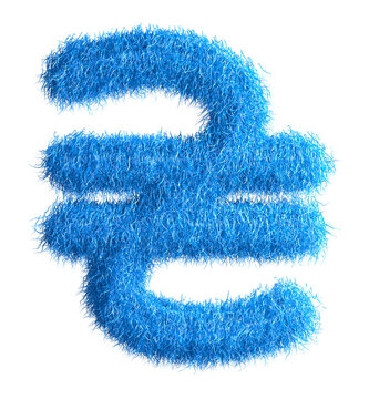 Hryvnia Currency made from fur, fur font, 3d alphabet. 3d illustration.