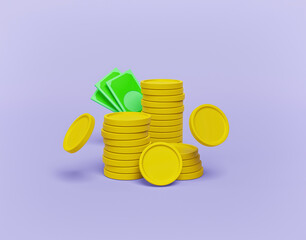 Fototapete - stack of coins isolated. minimal money sign. 3d rendering