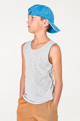 Wall Mural - Boy's gray tank top and blue cap