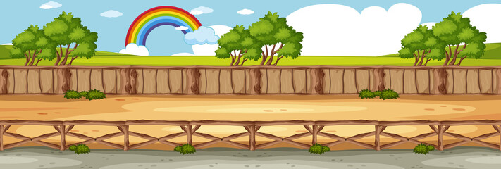 Horizon nature scene or landscape countryside with forest view and rainbow in blank sky at daytime