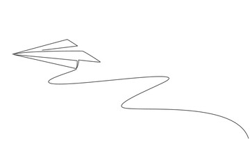 Poster - Single continuous line drawing of flying paper plane on sky. Origami toy concept. Trendy one line draw graphic design vector illustration