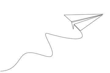 Poster - one single line drawing of paper plane flying on the sky graphic vector illustration. origami craft 