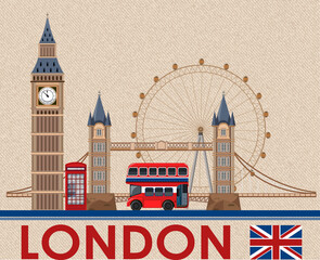 Wall Mural - Big Ben london on brown postcard paper