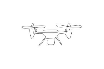 Poster - One single line drawing of flying drone airplane, unmanned plane vector graphic illustration. Modern air gadget for videography concept. Modern continuous line draw design