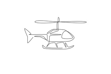 Poster - Single continuous line drawing of flying helicopter. Air transportation vehicle concept. Trendy one line draw design vector illustration graphic