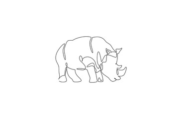 Poster - One single line drawing of giant African rhinoceros graphic vector illustration. Protected species national park conservation. Safari zoo concept. Modern continuous line draw design