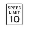 © Konstantin - Speed limit 10 road traffic icon sign flat style design vector illustration isolated on white background. Vertical standard road sign with text and number 10.