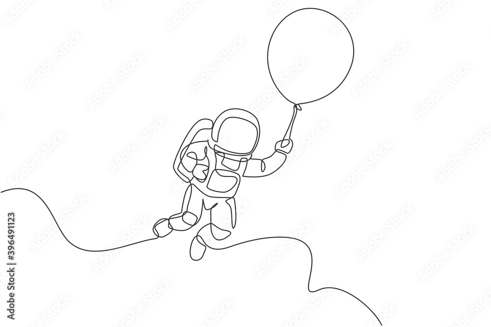 One single line drawing of space man astronaut exploring cosmic galaxy ...