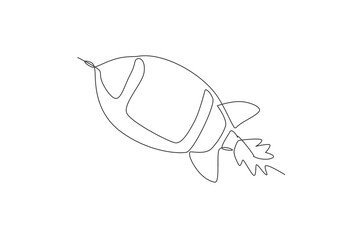 Poster - one continuous line drawing of simple retro spacecraft flying up to the outer space nebula. rocket s