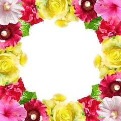 Fotomurales - Beautiful flower frame made of hibiscus, begonia and mallow. Isolated