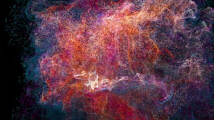 Poster - Exploding a lot of particles. Massive particles simulation. 3d render. Loop animation.