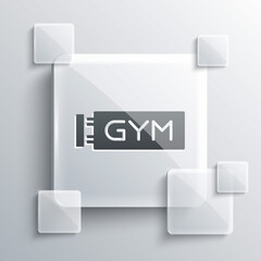 Sticker - Grey Location gym icon isolated on grey background. Square glass panels. Vector.