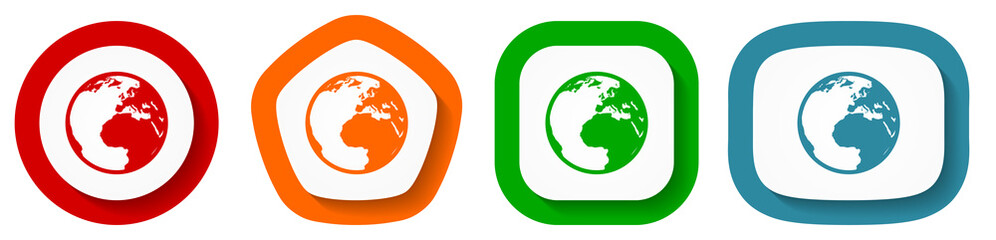 Aufkleber - Set of flat design vector globe icons, world symbol illustration in eps 10