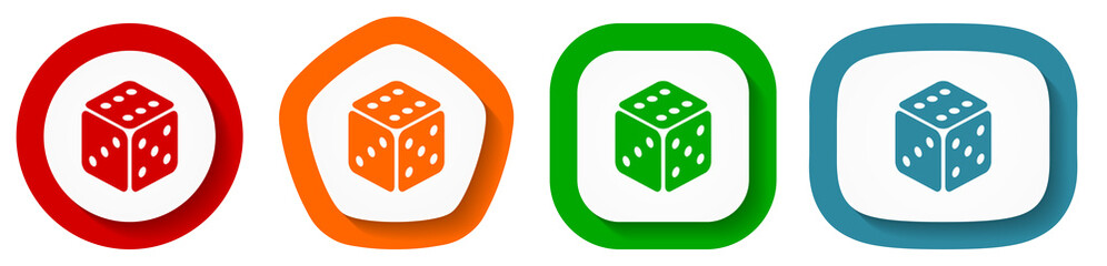 Leinwandbilder - Set of flat design vector dice icons, casino symbol illustration in eps 10