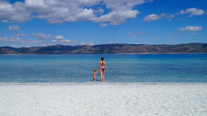 Salda lake white sand and blue water