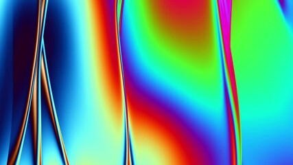 Poster - Abstract colorful wavy background in bright blue, orange and green color. Modern colorful wallpaper. Seamless loop animation. 3d rendering.