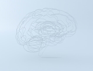 Wall Mural - 3d brain side view. Conceptual image of idea or artificial intelligence. Net of  lines forms brain structure