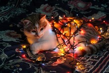 Czas Bożego Narodzenia. Kotek W światłach