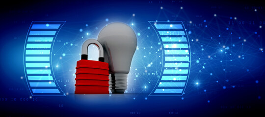 Poster - 3d rendering led white lightbulb protected lock

