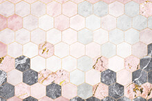 Hexagon Pink Marble Tiles Patterned Background