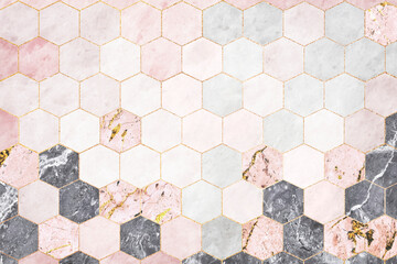 Wall Mural - hexagon pink marble tiles patterned background