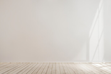 Wall Mural - White blank concrete wall mockup with a wooden floor