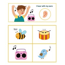 Five Senses Poster. Hearing Sense Presentation Page For Kids