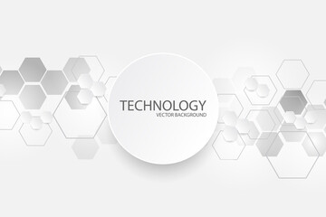 Sticker - White technology background with honeycomb technological elements. The concept of innovative high-tech communications. Digital technology and engineering.