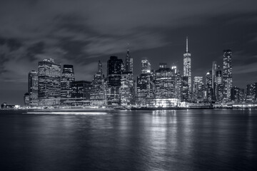  Panorama new york city at night in monochrome blue tonality